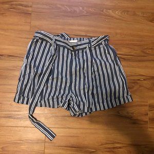 Altar'd State blue-striped shorts with a front tie